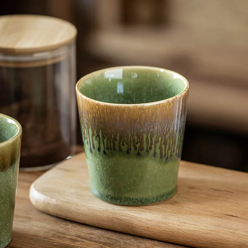 Vintage Japanese Kiln Green Handleless Cup - CM021