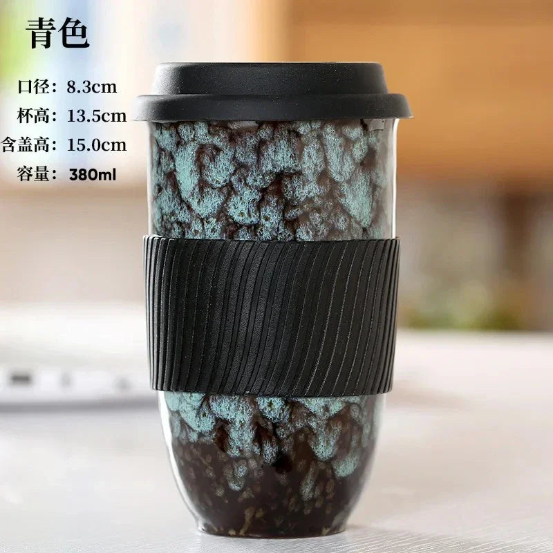 Portable Pottery Travel Mug Cup With Lid