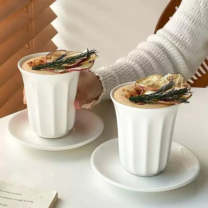 Japanese White Fluted Ceramic Coffee Cup - CM019