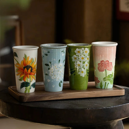 Hand-Painted Jingdezhen Floral Extra Tall Ceramic Mug - CM040