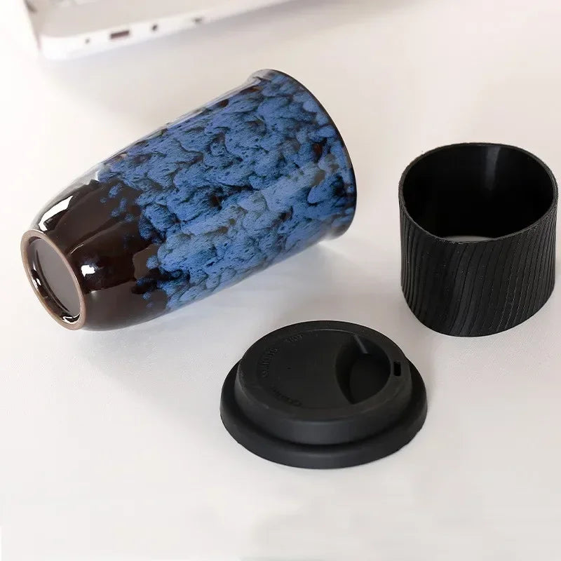 Portable Pottery Travel Mug Cup With Lid