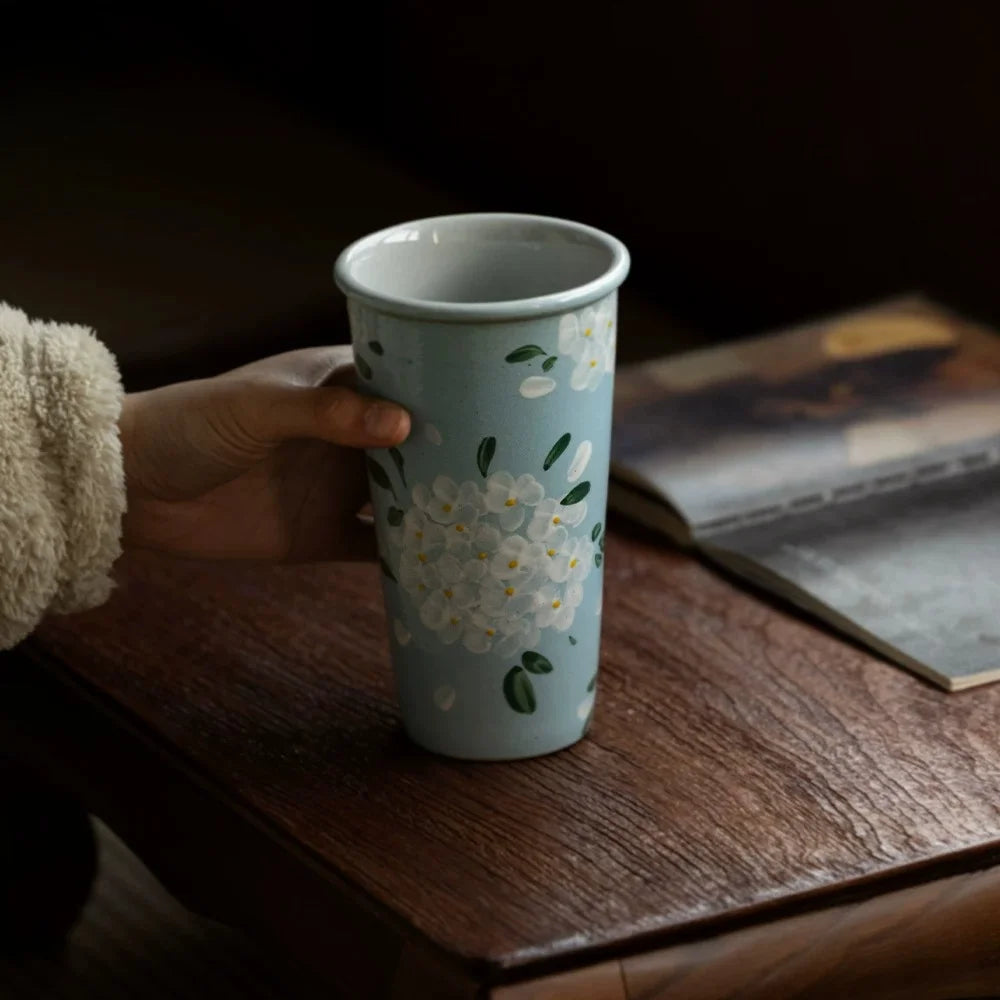 Hand-Painted Jingdezhen Floral Extra Tall Ceramic Mug - CM040