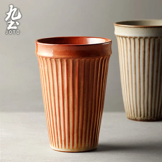 Vintage Ribbed Ceramic Tall Coffee Mug - CM035