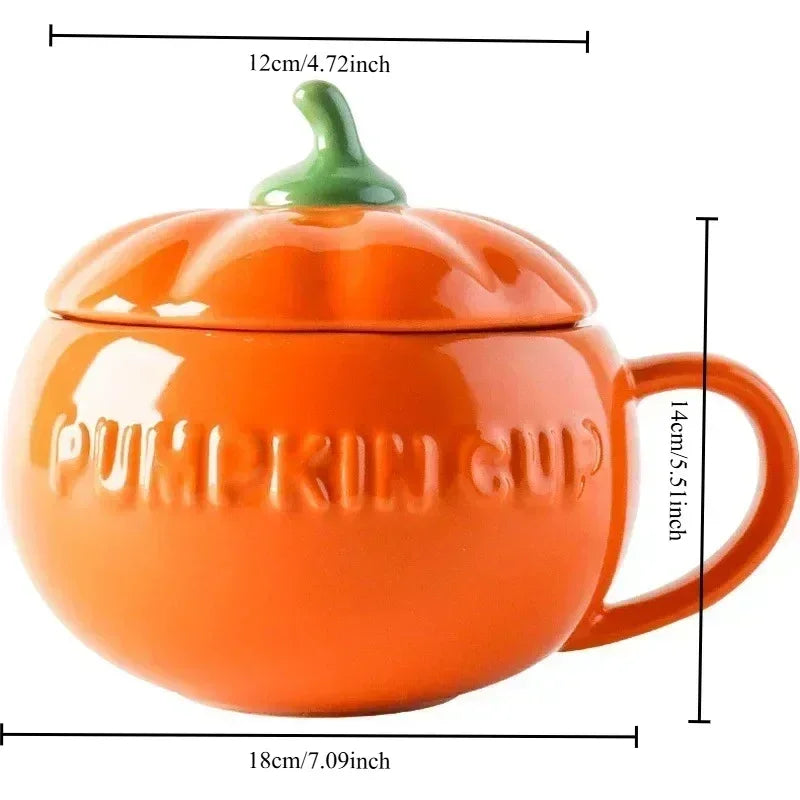 Pumpkin Ceramic Mug with Lid and Spoon