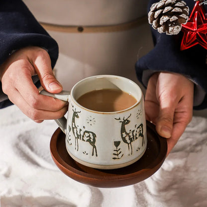 Retro Pottery Reindeer Coffee Mug