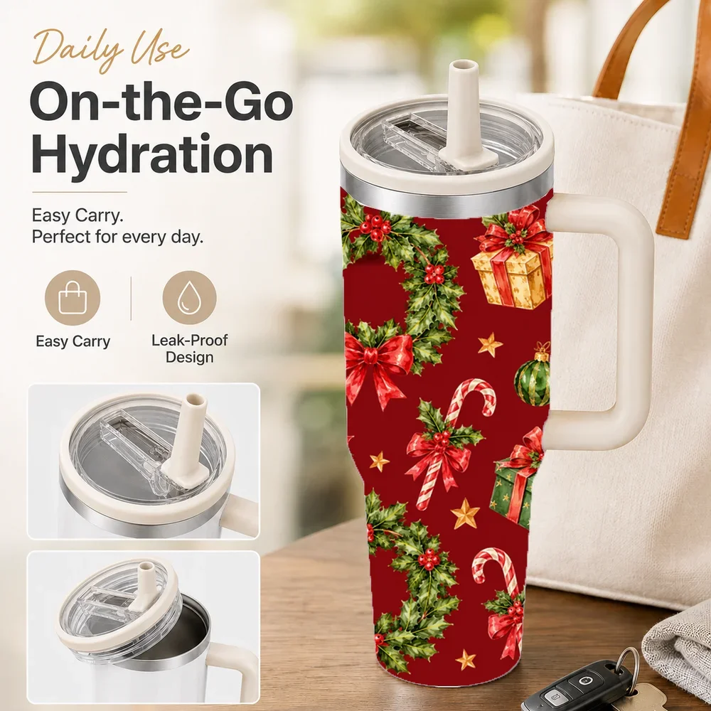 Holly & Poinsettia Christmas Insulated Tumbler - CM056