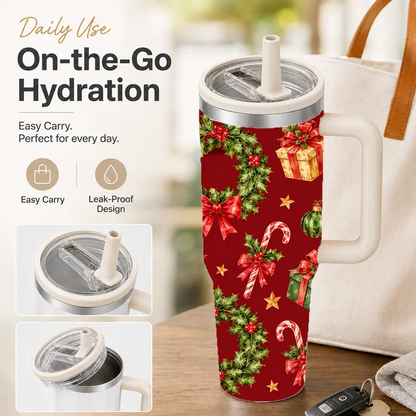 Holly & Poinsettia Christmas Insulated Tumbler - CM056
