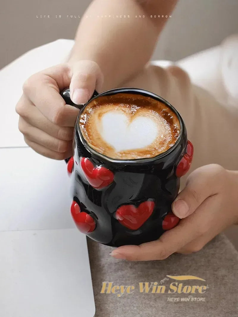 3D Heart-Shaped Ceramic Mug