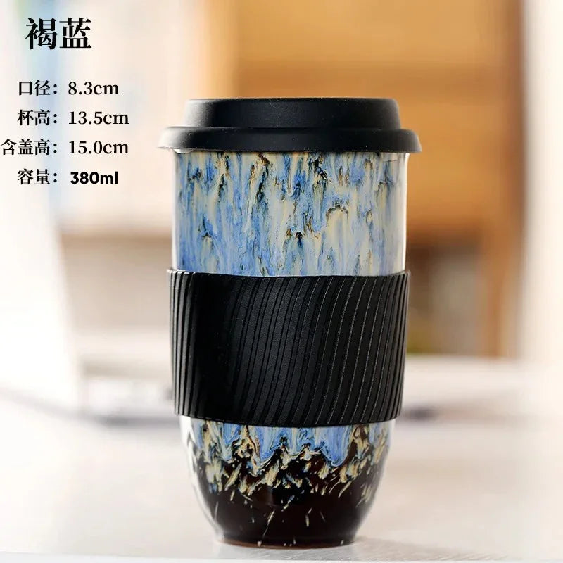 Portable Pottery Travel Mug Cup With Lid