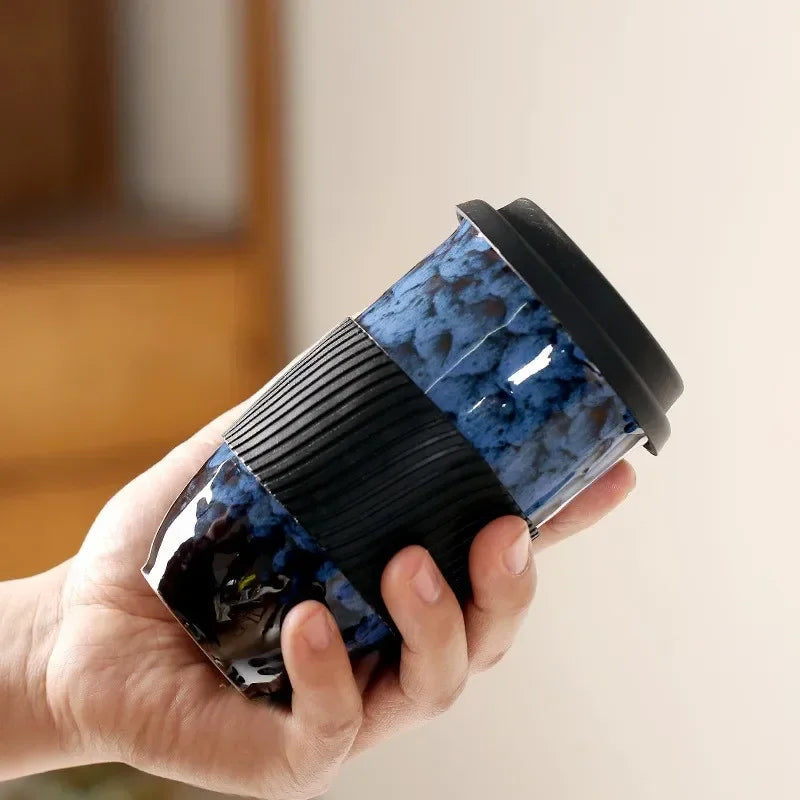 Portable Pottery Travel Mug Cup With Lid