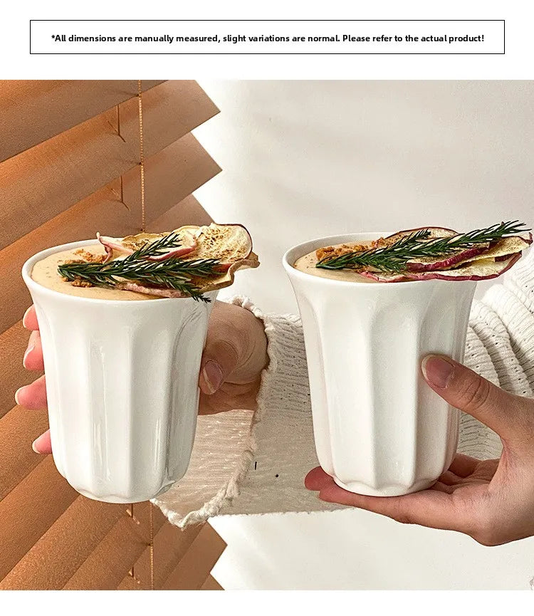 Japanese White Fluted Ceramic Coffee Cup - CM019