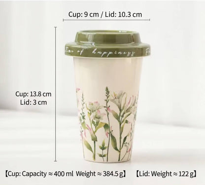 Spring Lily Tall Ceramic Coffee Mug with Lid - CM041
