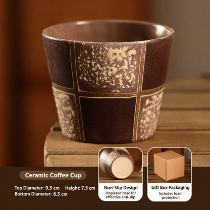 Geometric Panel Vintage Jingdezhen Underglaze Ceramic Mug - CM034