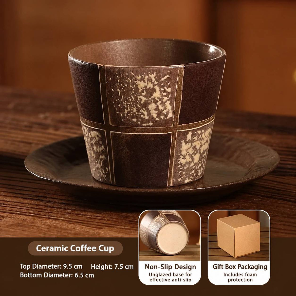 Geometric Panel Vintage Jingdezhen Underglaze Ceramic Mug - CM034