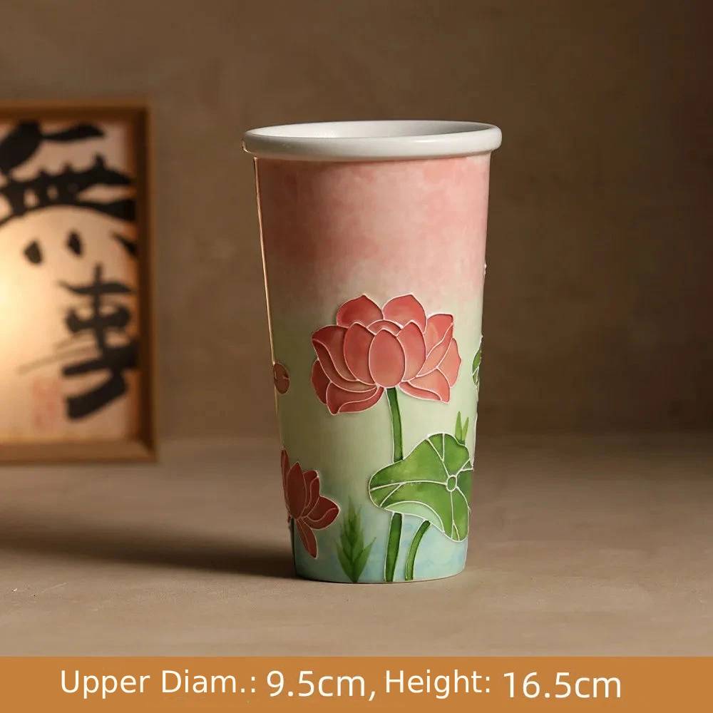 Hand-Painted Jingdezhen Floral Extra Tall Ceramic Mug - CM040