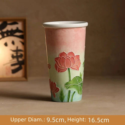 Hand-Painted Jingdezhen Floral Extra Tall Ceramic Mug - CM040