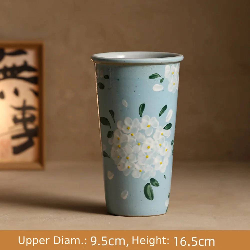 Hand-Painted Jingdezhen Floral Extra Tall Ceramic Mug - CM040