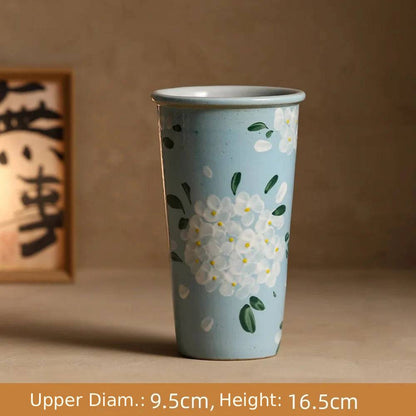 Hand-Painted Jingdezhen Floral Extra Tall Ceramic Mug - CM040